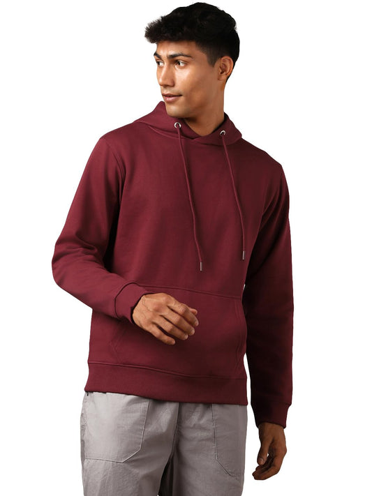 Nobero Elegant Unisex Maroon Cotton Solid Plain Hoody Sports Winter Gym Workout Running Travel Trekking Hooded Sweatshirts And H