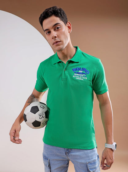 The Indian Garage Co Men Slim Fit Placement Embroidery Polo Collar Tshirt Green