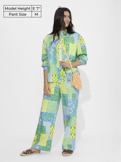 The Souled Store Paisley All Over Printed Women and Girls Buttoned Cotton Straight Fit Comfortable Trendy Wide Leg Pants Multico