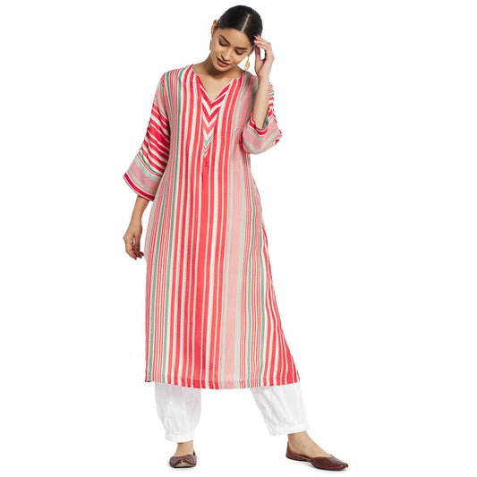 Fabindia Women Screen Printed Viscose Blend ong Kurta Hand_Multicolour