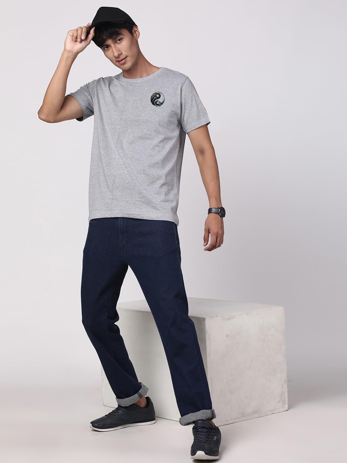 ADRO T-Shirts for MenChest Printed T-Shirt for MenCotton Tshirt for Men|RN24-STICK-YONG-GR-M Grey