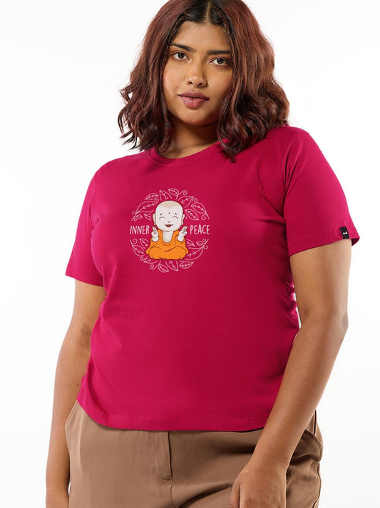Bewakoof WomenS Graphic Print Regular Fit Half Sleeve Round Neck Pure Cotton Plus T-Shirt_694283_Red_4Xl