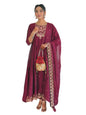 Naixa WomenS Wine Vichitra Silk Embroidered A-Line Kurta With Rayon Pant And Vichitra Silk Embroidered Dupatta Sets (Nx-656-Win