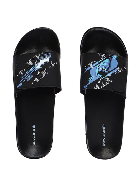 Bewakoof Official DC Merchandise Batman Mens Black Cyber Bat Knight Printed Sliders_591541_Black_UK7
