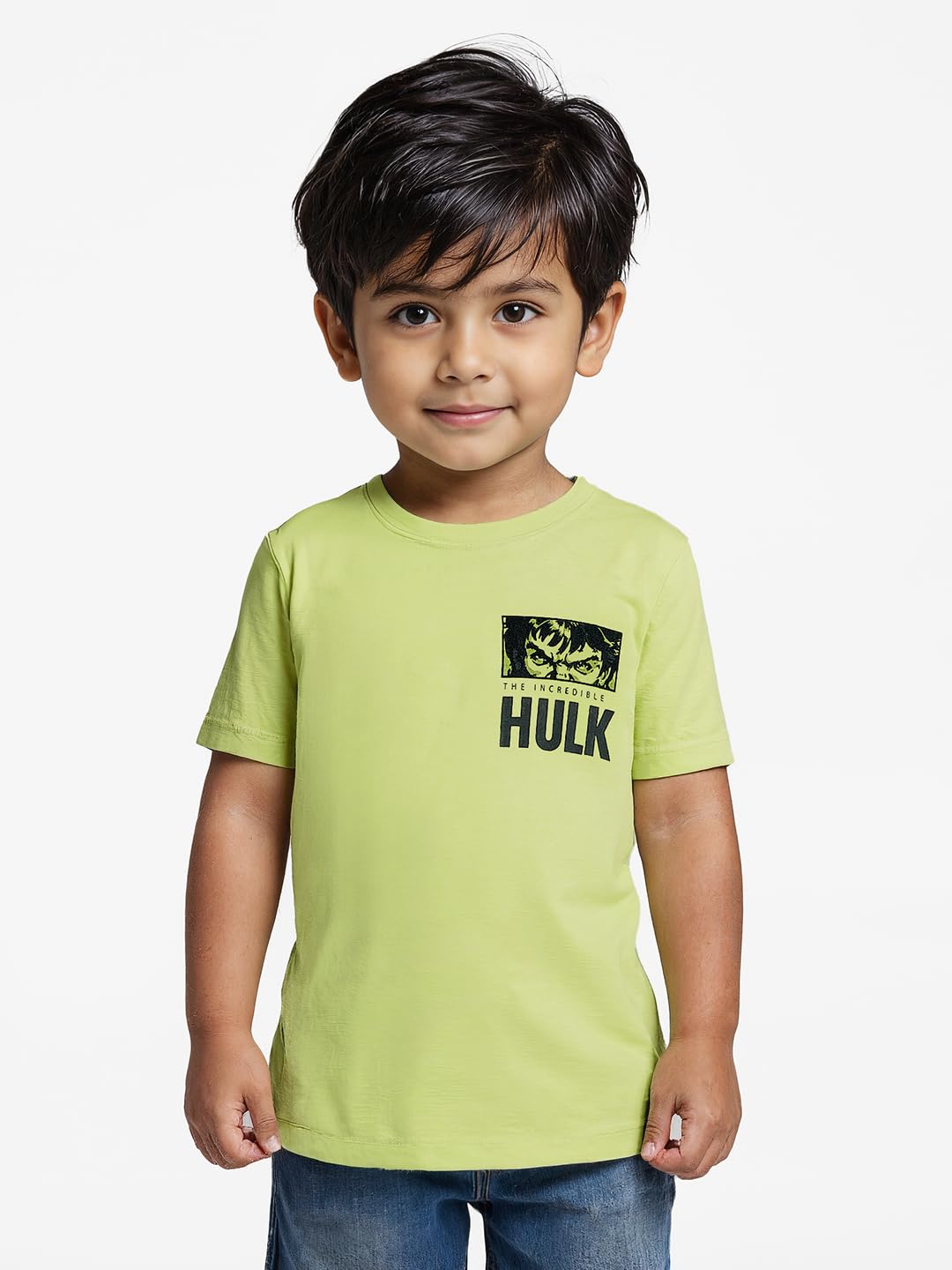 The Souled Store Hulk: The Incredible Boys Short Sleeves Round Neck Green Printed Regular Fit Cotton T-Shirts (2-8 Yrs)