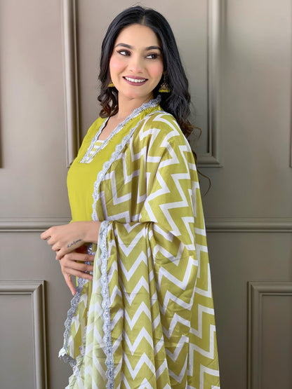 Naixa WomenS Lemon Yellow Viscose Embroidered Straight Kurta With Viscose Pant And Chiffon Printed Dupatta Sets (Nx-447-Lemon-X