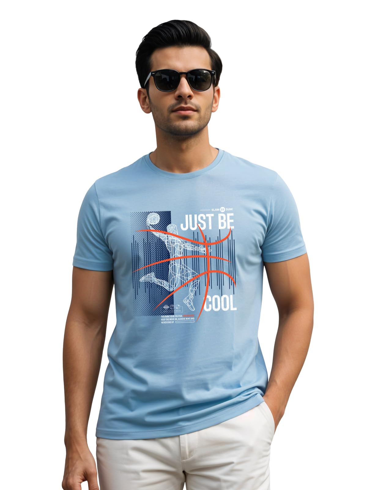 ADRO Men's Graphic Printed 100% Cotton T-Shirt - Regular Fit, Printed T-Shirts for Men (RN24-BCL-SK_Sky Blue)