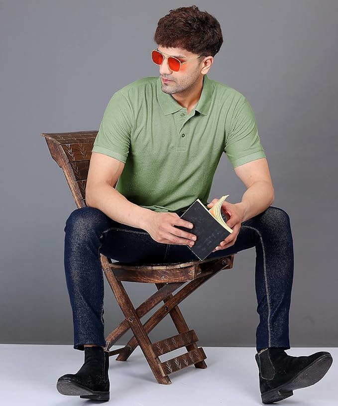 Baghadbillo MenS Regular Fit Solid Polo Half Sleeve T-Shirt Pista