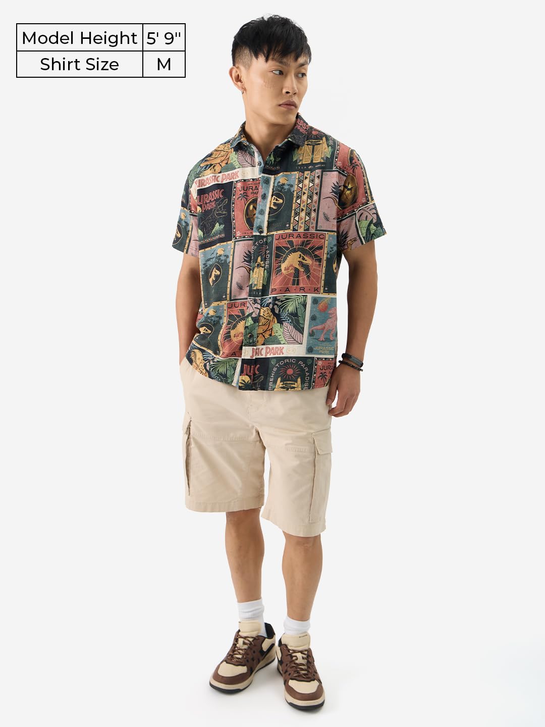 The Souled Store Official Jurassic Park: Dino Welcome Men and Boys Short Sleeves Collared Neck Button Front Multicolor All Over