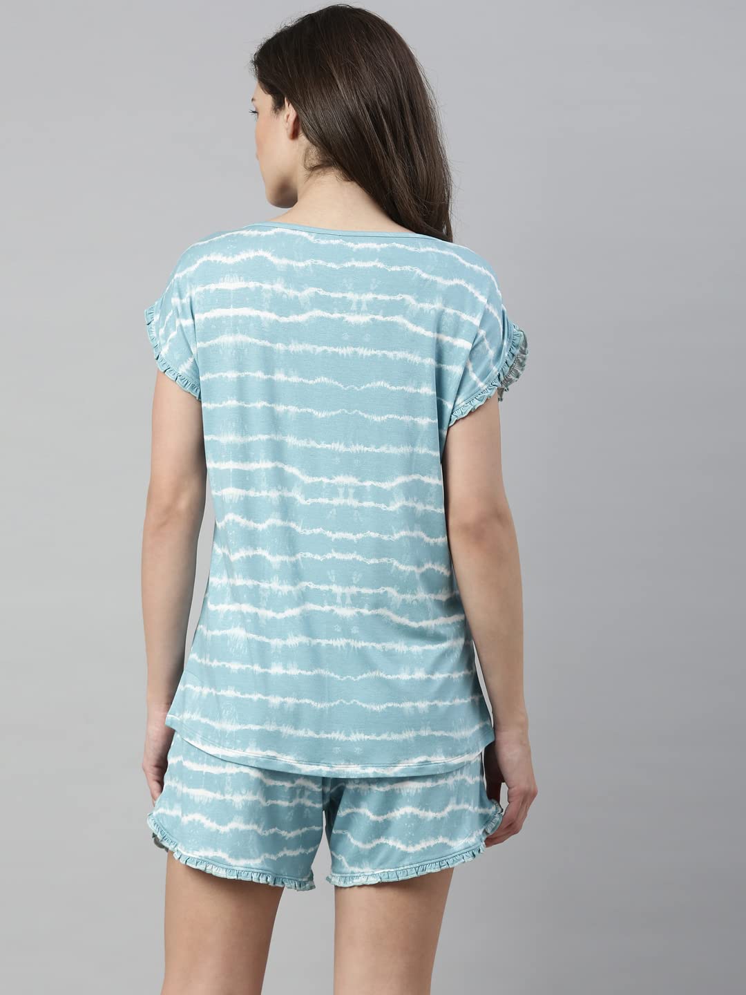 Enamor Essentials Womens Relaxed Fit Modal Fabric Short Sleeve Printed Shirt and Mid-Rise Mid-Thigh Length Slounge Shorts Set -