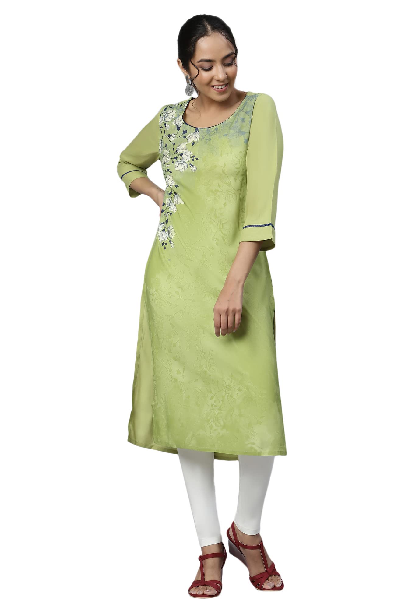 Aurelia Women Rayon Straight Fit Leaf Floral Printed Straight Kurta