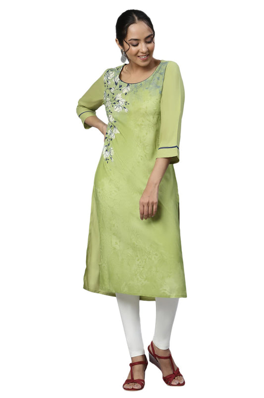 Aurelia Women Rayon Straight Fit Leaf Floral Printed Straight Kurta