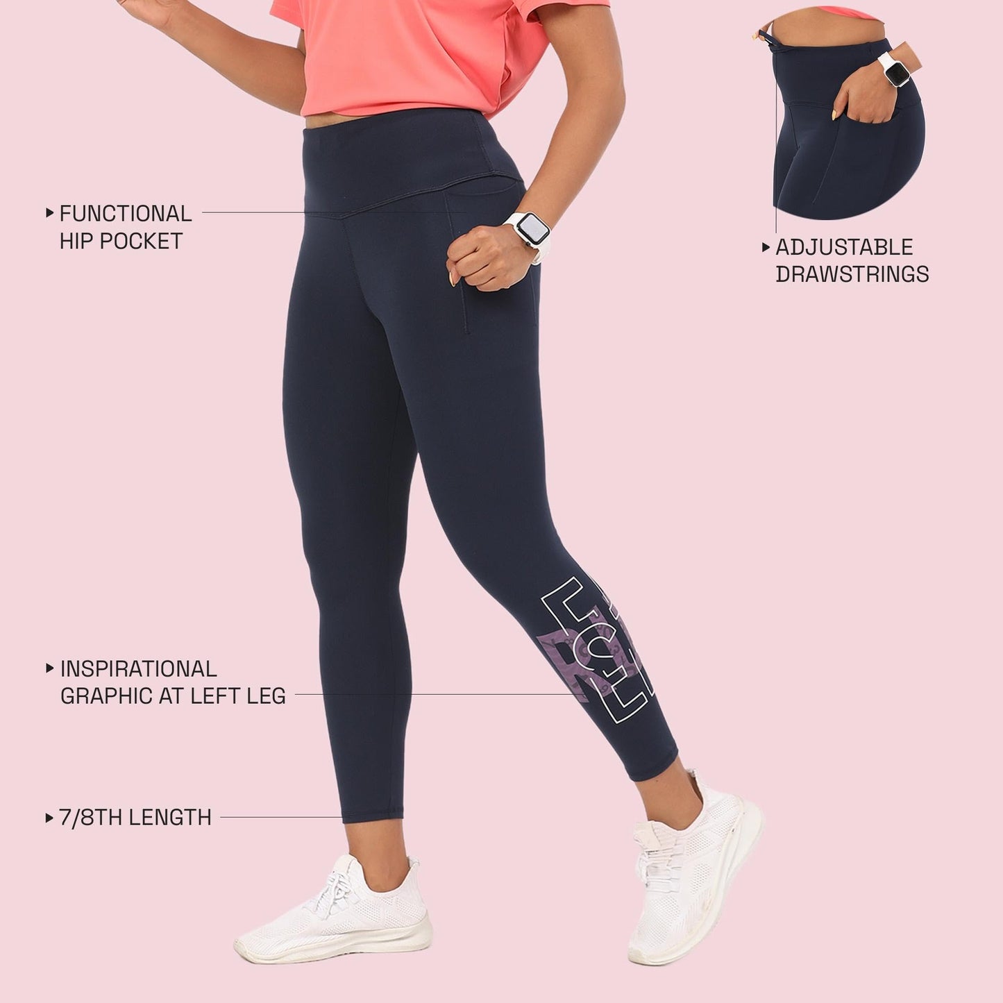 Enamor Womens Skinny Leggings (A606_Navy Run Faster