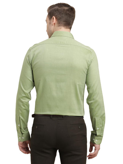 Turtle Men 100% Cotton Slim Fit Pista Green Dobby Print Full Sleeve Formal Shirt