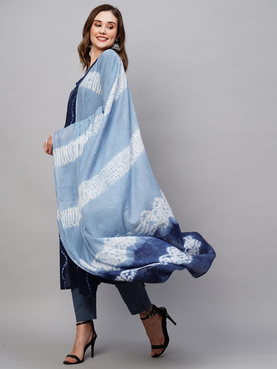 ANNI DESIGNER Women's Cotton Blend Staright Printed Kurta with Pant & Dupatta (Urmila Blue)
