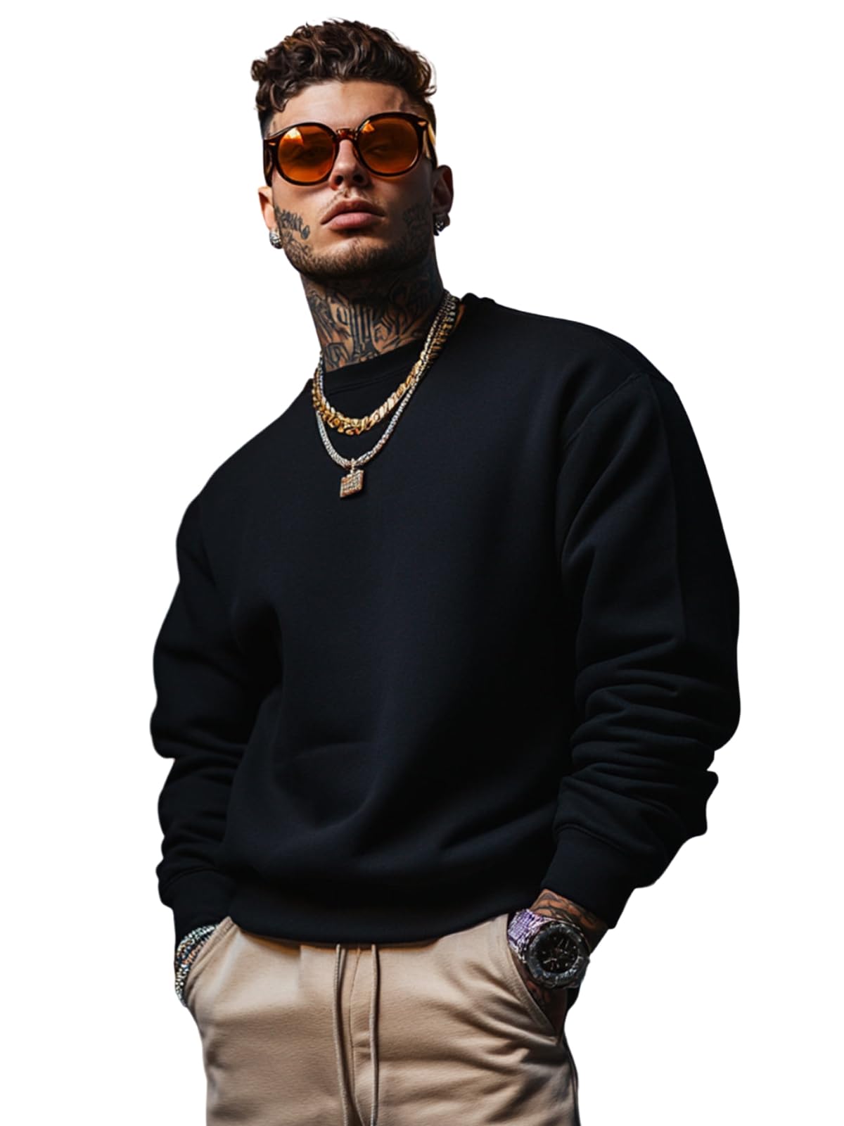 Veirdo Mens Cotton Poly Fleece Oversized Fit Solid Sweatshirt