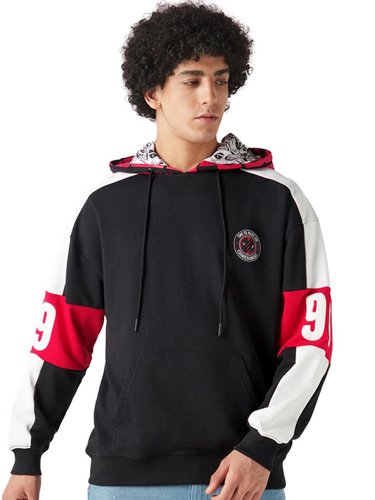 Bewakoof Official DC Merchandise Deadpool Mens Graphic Print Oversized Fit Full Sleeve Hooded Poly Cotton Hoodies_644649_Black_