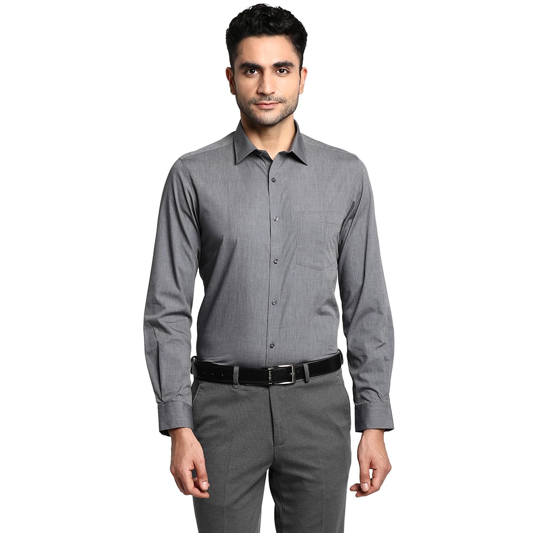 Turtle Men Giza Cotton Solid Regular Fit Grey Formal Shirt