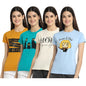 Preneum Womens Cotton Regular Fit Latest Graphic Stylish Printed Short Sleeves Casual T-Shirt || Trends & Stylish (Pack 4), Bei