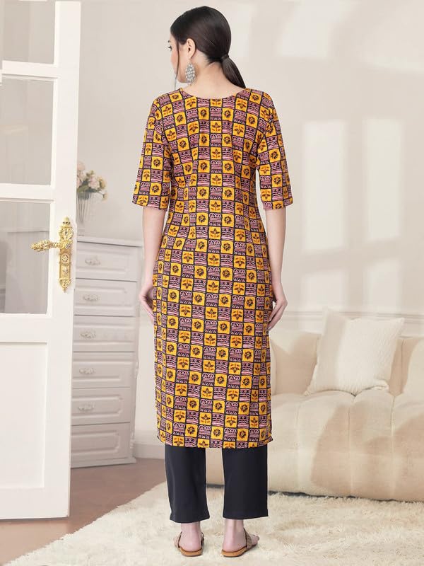 Pinkmint Kurta Set for Women Cotton Printed Straight Kurta with Pant (Pack of 1)