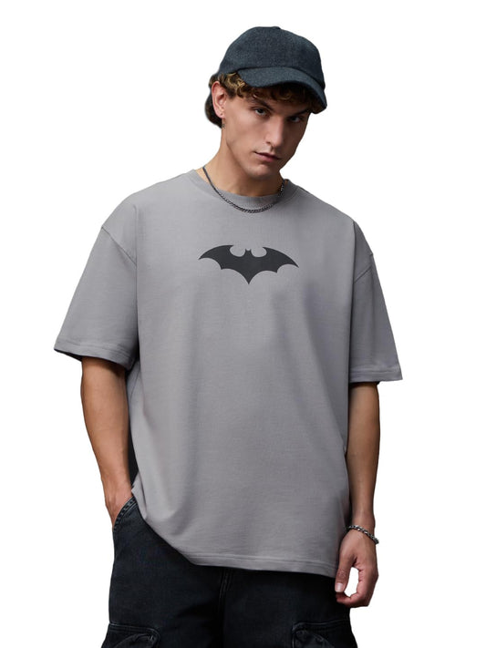 The Souled Store Batman: to The Rescue Men and Boys Short Sleeves Round Neck Grey Graphic Printed Cotton Oversized T-Shirts