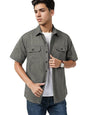 SMOWKLY Mens Casual Solid Printed Cotton Regular Fit Shirt || Half Sleeve, Button Down, Double Front Pocket || Denim Jacket Sty