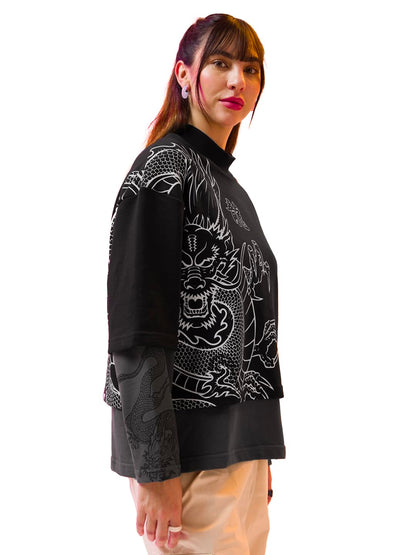 Bewakoof Womens Graphic Printed Oversized Sweatshirt_601627_Black_XL