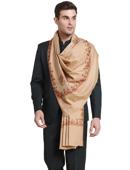 Weavers Villa Mens Acro Wool Blend Hand Embroidery Threadwork Shawl - Handloom Paisley - Stoles for Men - Gents Shawls - Soft &