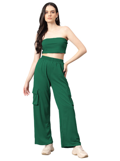 Kotty WomenS Solid Co-Ord With Trousers(Green,S)