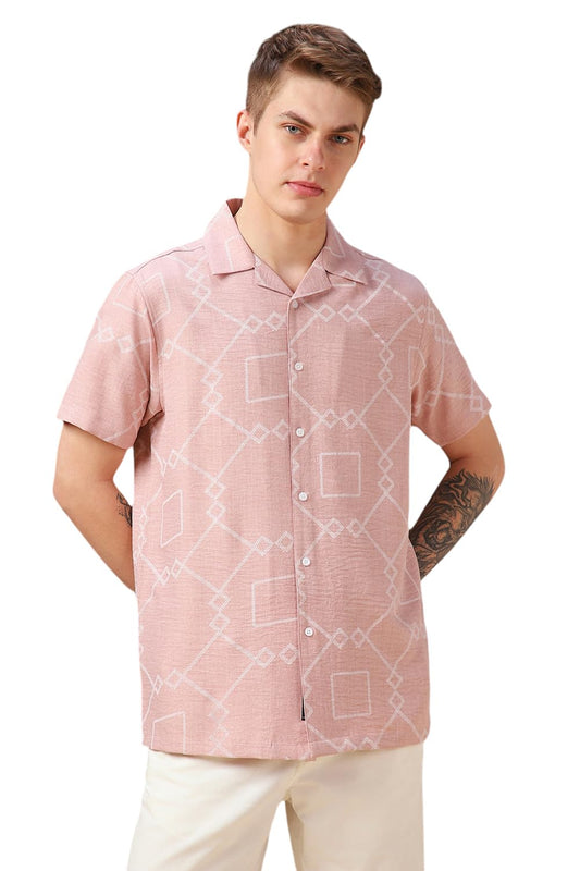 Dennis Lingo Pink Printed Polyester Relaxed-Fit Half-Sleeve Shirt For Men