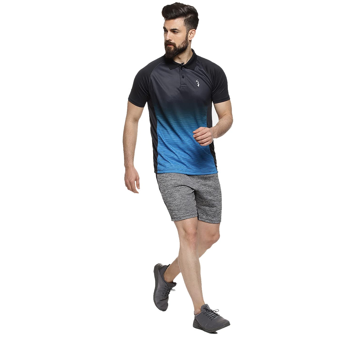 Campus Sutra Mens Black and Blue Ombre Dri-Fit Activewear T-Shirt Regular Fit for Casual Wear | Structured T-Shirt Crafted with
