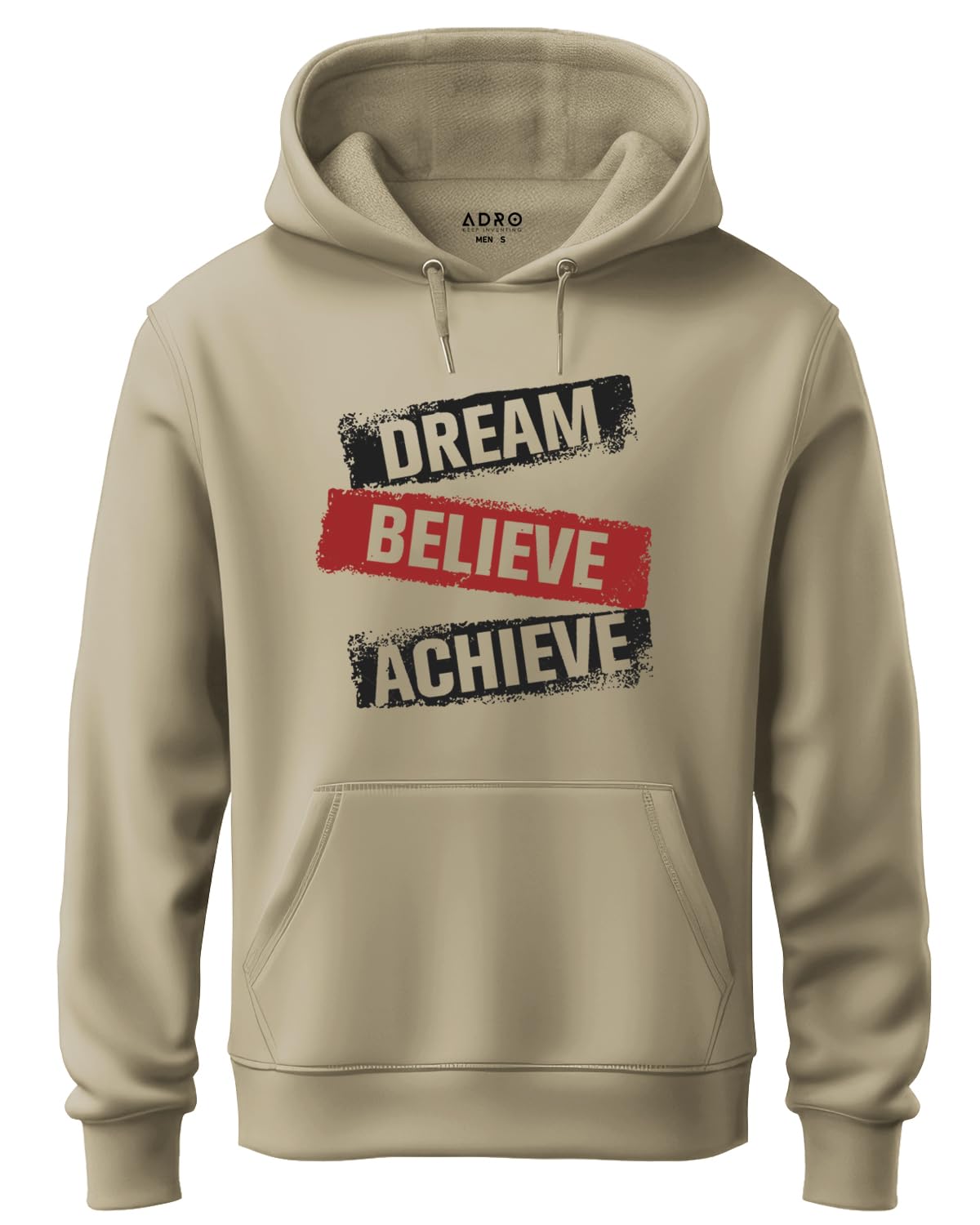 ADRO Men's Cotton Neck Hooded Sweatshirt (H20-M-DBA-CH_Beige)
