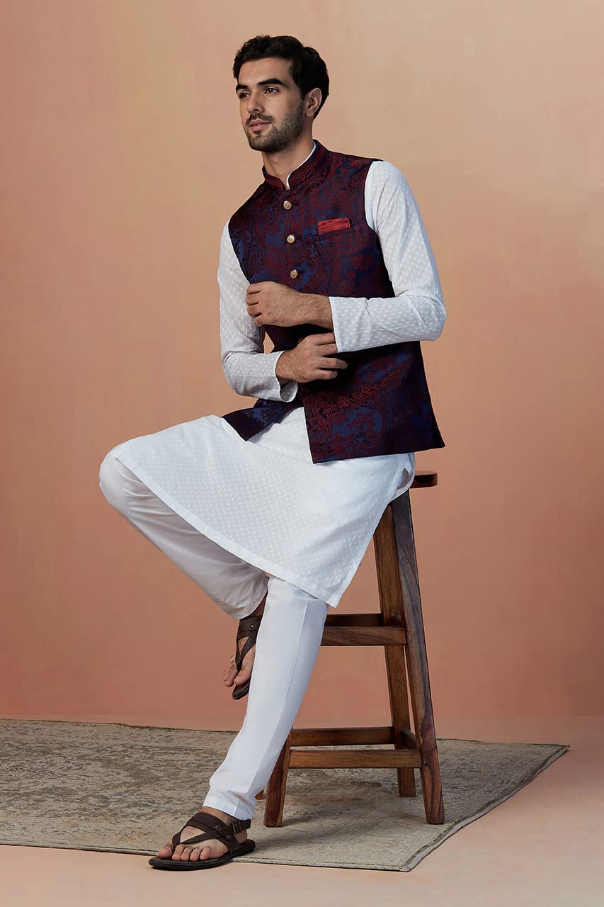 Manyavar Mens Jacket, Nehru Jacket For Men, Ethnic Jacket For Festival, Anniversary, Wedding, Party, Sleevless Jacket Brocade (B