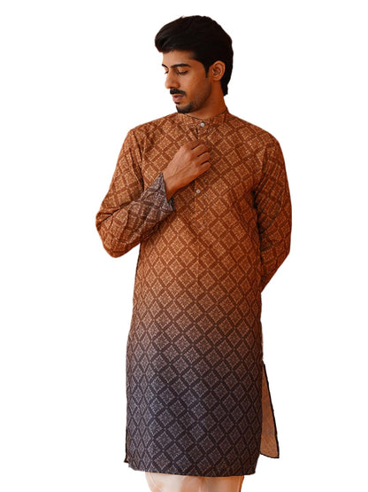 Jompers MenS Cotton Geometric Regular Kurtas (Ko_5074_Brown