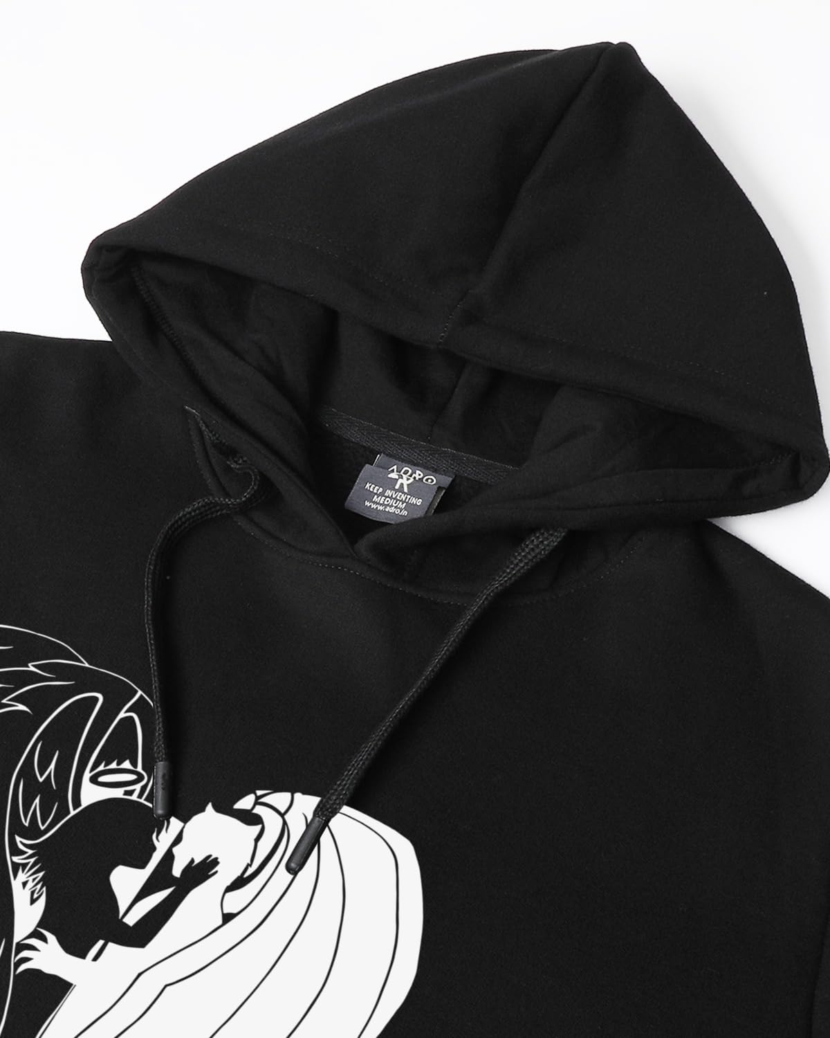 ADRO Men's Cotton Neck Hooded Sweatshirt (H24-DEVI-BL_Black