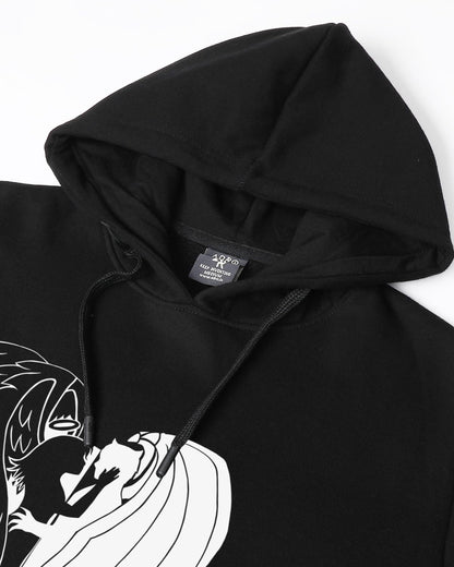 ADRO Men's Cotton Neck Hooded Sweatshirt (H24-DEVI-BL_Black