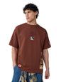 The Souled Store Baki Hanma: Badges Men and Boys Short Sleeves Round Neck Brown Embellished Cotton Oversized T-Shirts