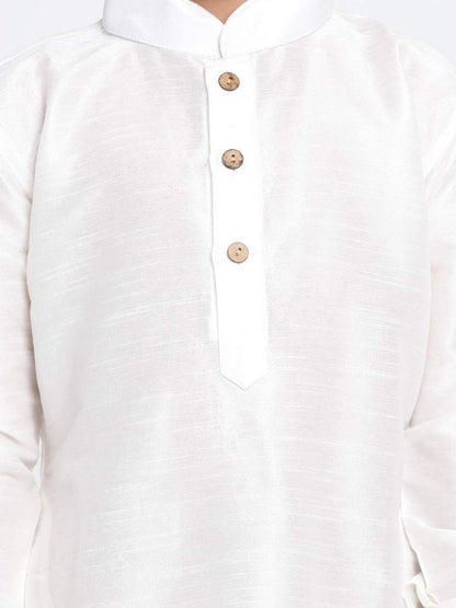 Vastramay Boys White Rose Gold Silk Blend Kurta Dhoti Set For Independence Day - Traditional Ethnic Wear