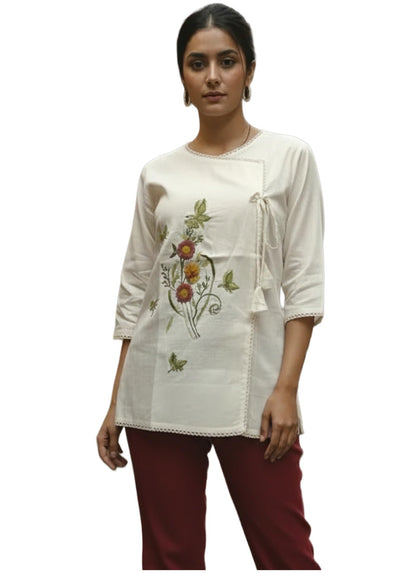 Gosriki WomenS Tops Rayon Viscose Floral Embroidery Top For Women (Digambar Cream-Gs_Xl_Cream_X-Large)