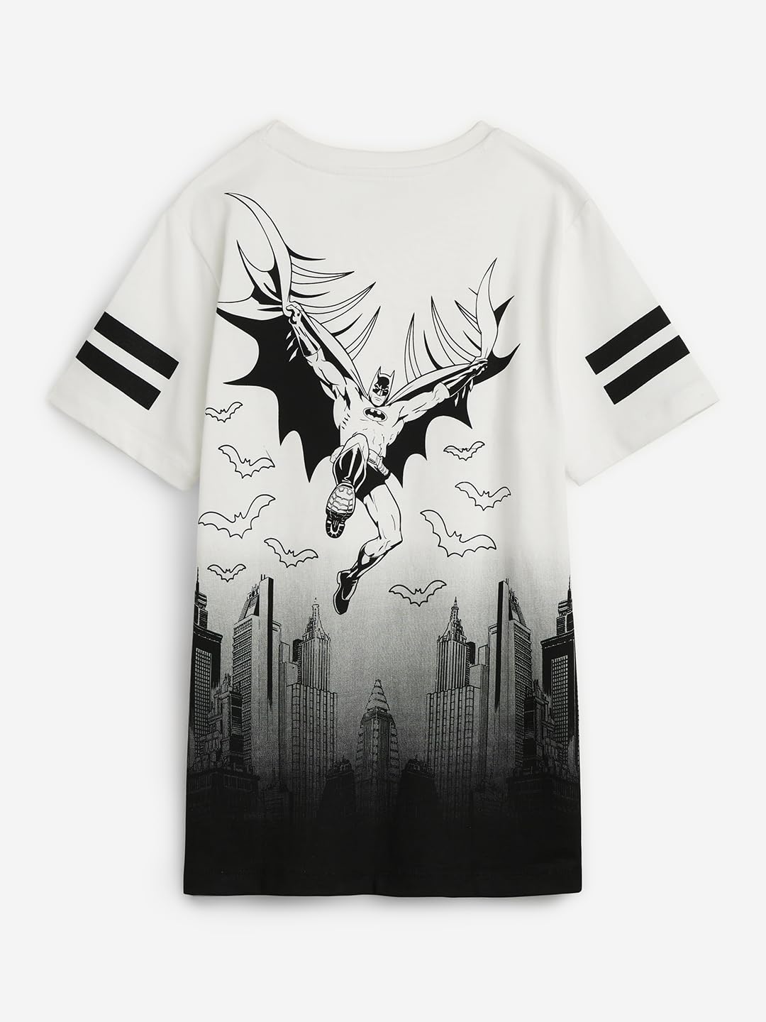 The Souled Store Batman: Gothams Saviour Short Sleeves Round Neck Black and White Graphic Printed Boys Cotton T-Shirts