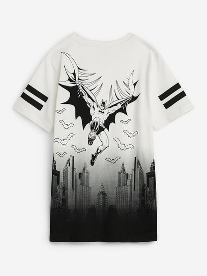 The Souled Store Batman: Gothams Saviour Short Sleeves Round Neck Black and White Graphic Printed Boys Cotton T-Shirts