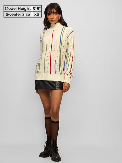 The Souled Store Pointelle Knitted Sweater : Eden Cable Knit Women Oversized Sweater