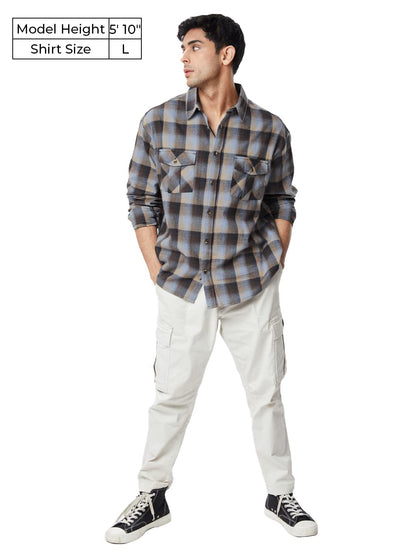 The Souled Store| Checks: Brown & Beige Mens and Boys Shirts|Full Sleeve|Loose fit Checks|100% Cotton Multicolored Men Utility S