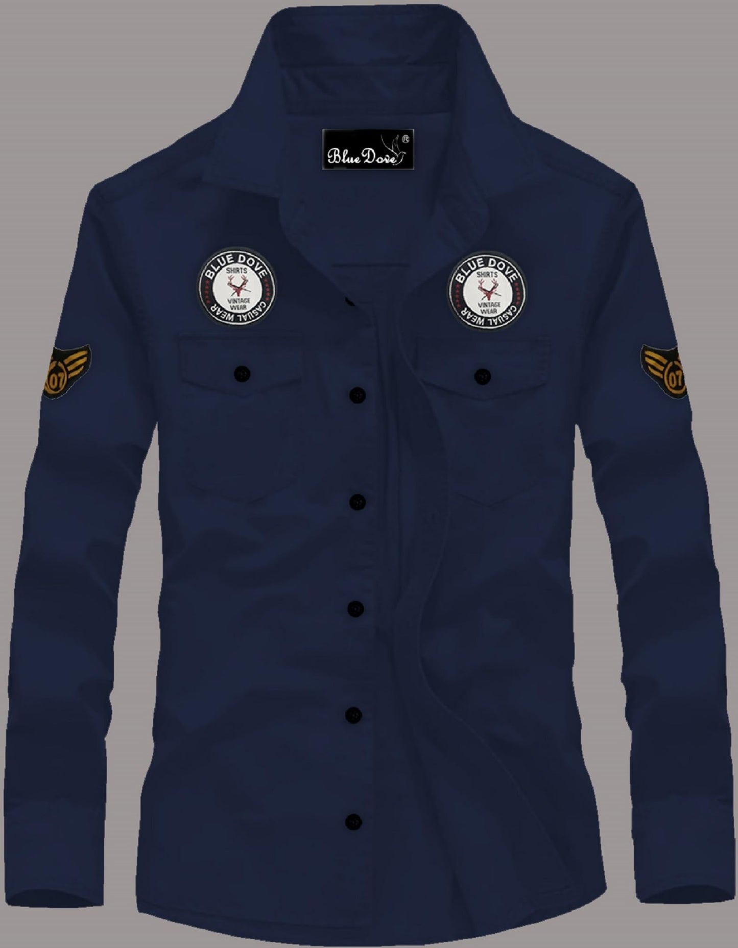 Kadiyu MenS Cotton Blend Shirt With Pockets Full Sleeves Round Collar Neck Botton Down Closure Solid Pattern Relaxed Fit And St
