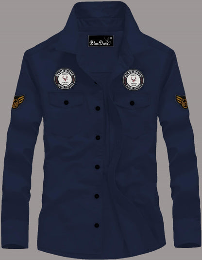 Kadiyu MenS Cotton Blend Shirt With Pockets Full Sleeves Round Collar Neck Botton Down Closure Solid Pattern Relaxed Fit And St