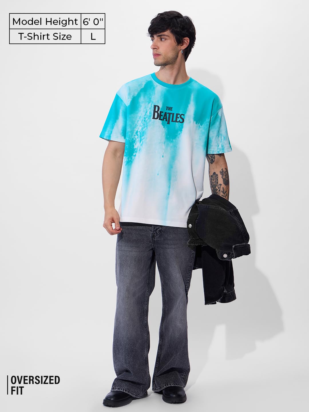 The Souled Store Official The Beatles: Logo Oversized T-Shirt for Men Boys Cotton Casual Half Sleeves Baggy Loose Fit Drop Shoul