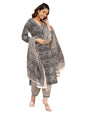 Tee Projekt WomenS Cotton Blend V Neck Kurta Pant With Dupatta Set Ll Casual Wear Women Grey