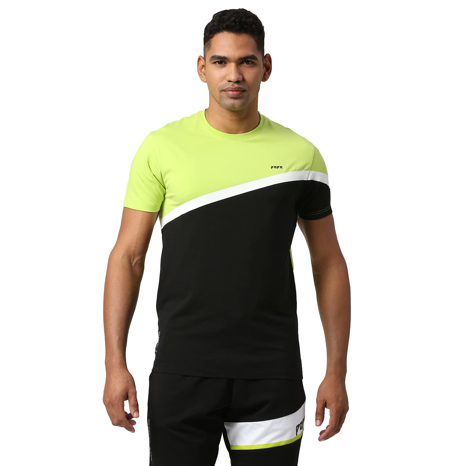 Pepe Jeans MenS Color Block Slim Fit T-Shirt (Pm509081626L_Neon Green