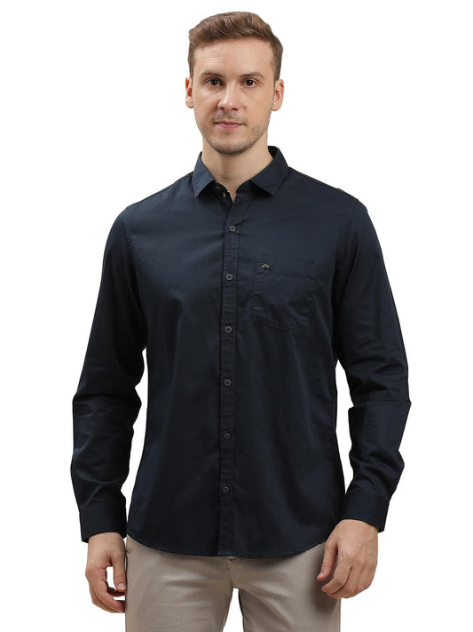 Turtle Men 100% Cotton Slim Fit Solid Navy Blue Casual Shirt