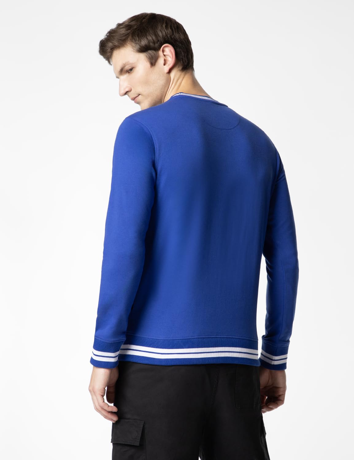 FYLTR Mens Crewneck Sweatshirt with Stripe Rib Detail - Full Sleeve | Utility Pockets | Casual Winterwear for Men
